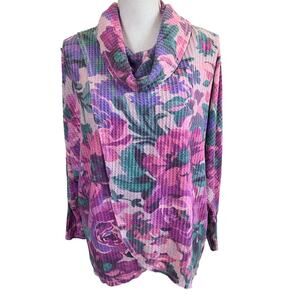 Lularoe Pink Purple Floral Waffle Knit Cowl Neck Sweater Small